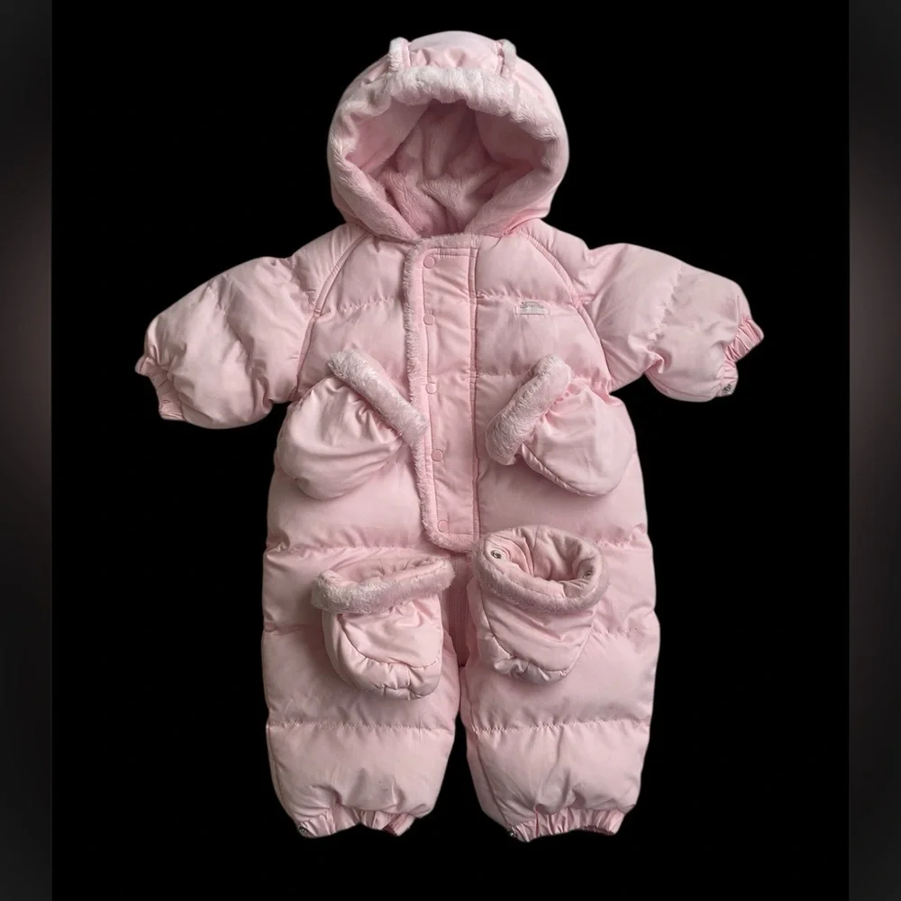 Pink Puffer Baby Snowsuit with Hood